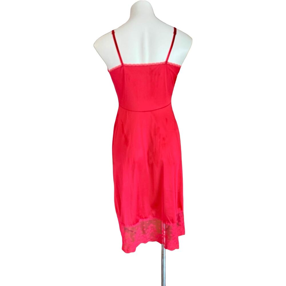 Rare Vanity Fair Red Nylon Antron Slip Dress Sz 34L Vintage Lingerie Lace Bodice - Picture 7 of 10